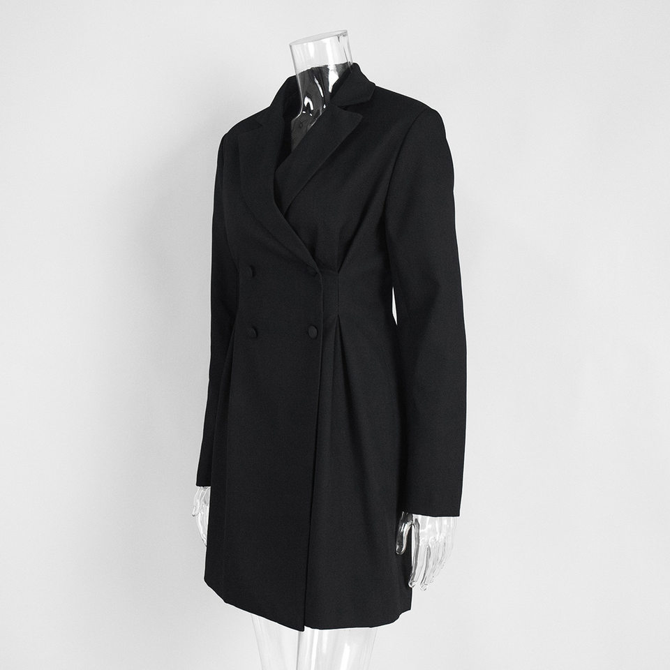 Đầm blazer nữ dáng chữ A cổ chữ V dài tay thắt eo cạp cao — Màu trắng, Màu đen chi tiết 5