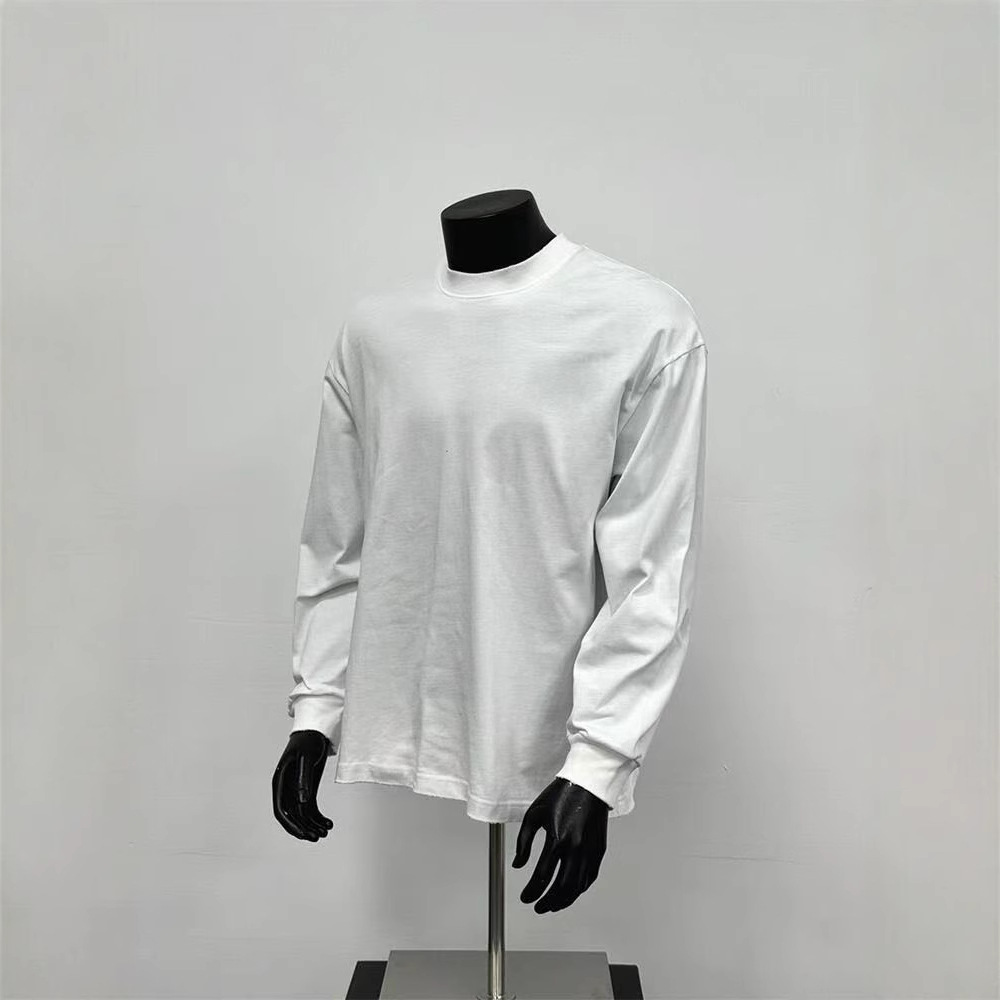 280g pesado cuello pequeño camiseta de manga larga de cuello alto europeo y americano hombre de color sólido suelto pareja casual en la parte superior versátil