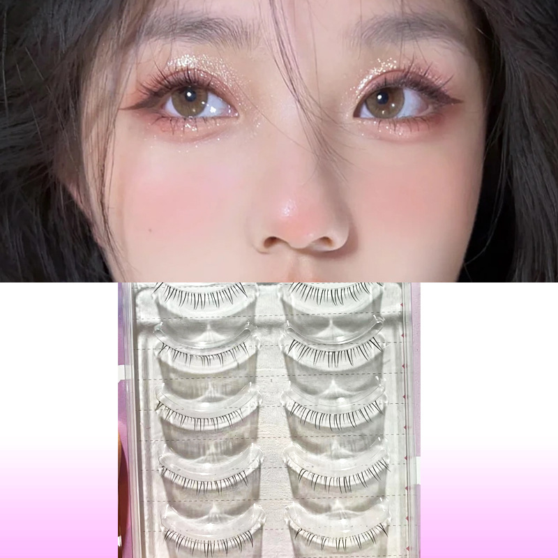 Suministro directo de fábrica transfronteriza natural larga Cruz gruesa japonés 3D afilado tallo transparente Luna doblar pestañas postizas