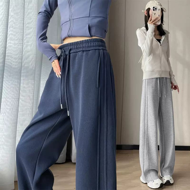 2025秋季新款香蕉裤女高腰窄版拼接直筒裤休闲抽绳百搭显瘦阔腿裤