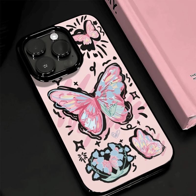 Pink Graffiti Butterfly Suitable for Apple 15Pro Mobile Phone Case Iphone14Plus Creative 13 Design Sense 12 New Style