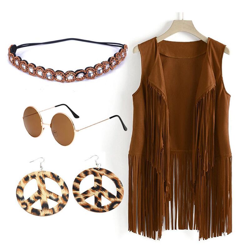 60S Hot-Selling Hippie Fringe Vest Four-Piece Halloween Set Retro Trendy Jacket