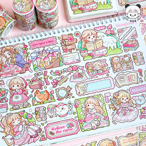 Tiraudo Tape Rose Princess Wide Tape Cute Girl Heart Notebook Tape Sticker Special Oil and Paper Tape