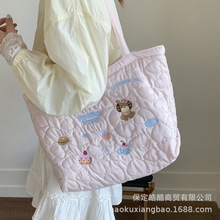 2025新款大容量通勤托特包女卡通刺绣休闲挎包轻便百搭可爱单肩包