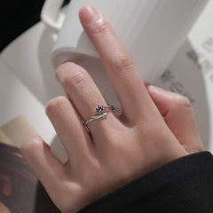 日韓S925銀荊棘玫瑰戒指女復古時尚嘻哈花朵開口指環個性食指戒潮