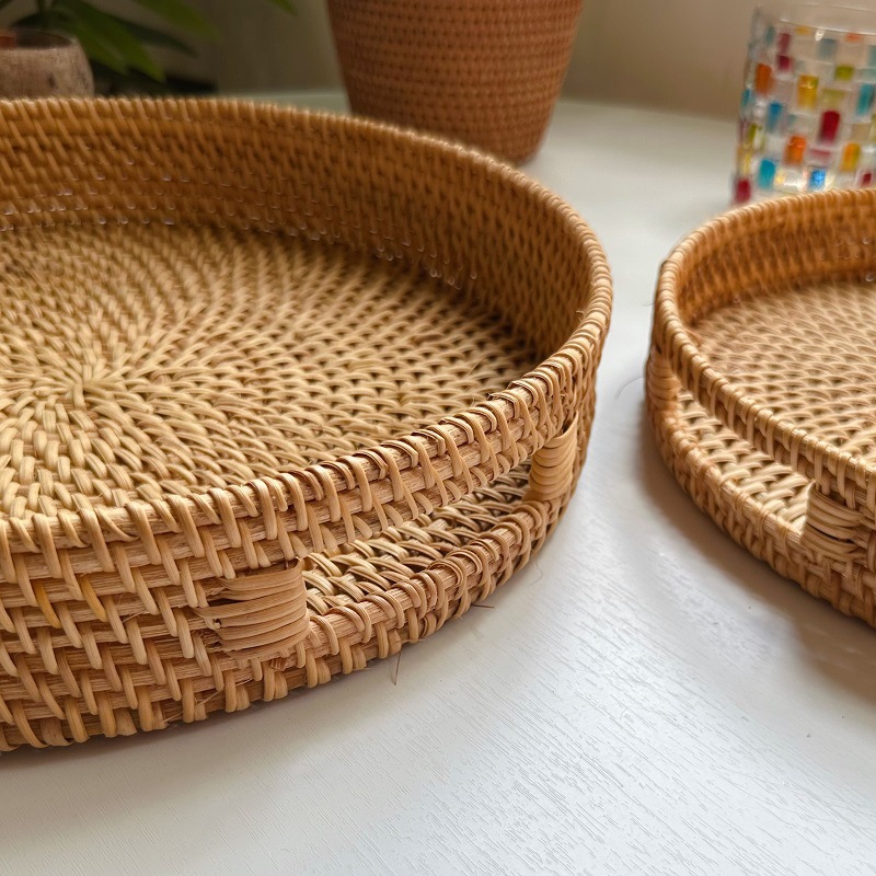Vietnam ratán merienda de frutas creativo Nórdico de almacenamiento de fruta tejida bandeja redonda escritorio mesa de té cesta de almacenamiento