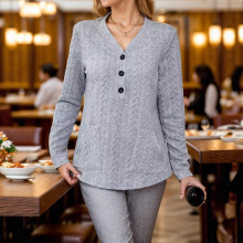 2024秋冬欧美跨境亚马逊wish新款女装长袖针织麻花时尚纯色T恤女