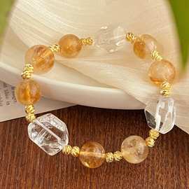 秋冬美拉德风国风复古高品质天然白水晶黄水晶手链