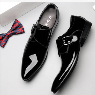 Trendy men's leather shoes, buckle leather shoes, comfortable and breathable,