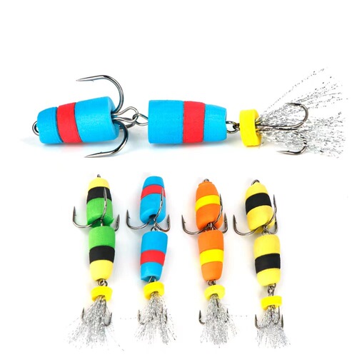 FTK Foam Lure with Triple Hooks, Artificial Worm Bait, Stringed Hooks, Floating Bait, Foaming Material—Ideal for Bass and Snakehead Fishing, Perfect for Cross-Border Markets