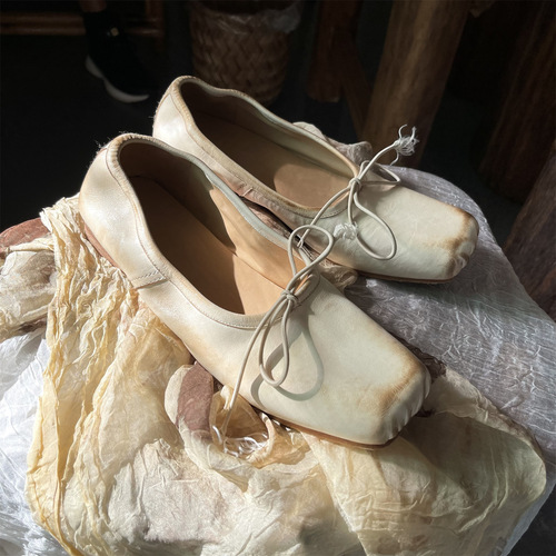  spring and summer bow pig nose women's shoes retro square toe flat strap single shoes fairy ballet shoes for women