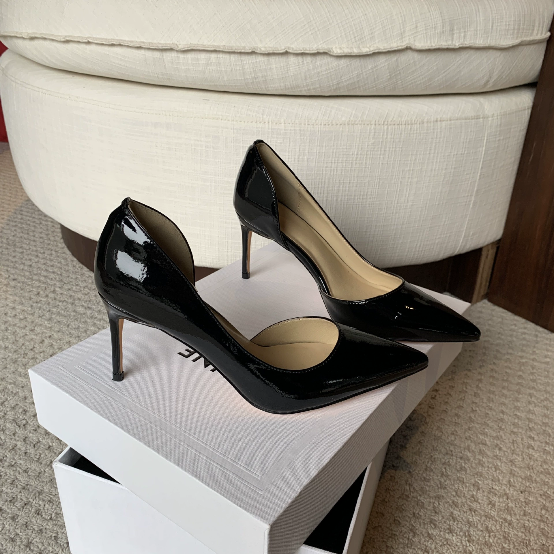 Side hollow genuine leather pointed toe shallow mouth stiletto black sexy women's single shoes all-inclusive sheepskin cushioned high heels versatile in the workplace