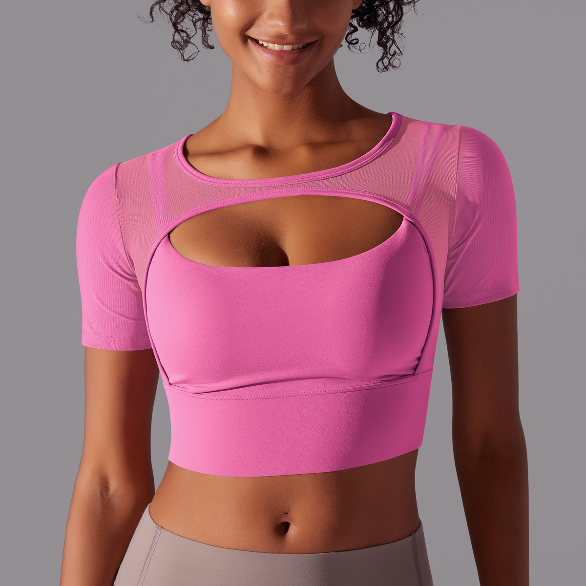 182g Weight Short Sleeve Sleeve Length Pullovers Placket Type Nylon, Spandex Fabric Type Short Top Length T-shirt Tops Type Yoga, Sports Occasion Round Neck Neckline Solid Color Pattern Women Gender Hollow Out Craft Fitness Sport Style Solid Color Nylon Spandex Round Neck Hollow Out Active Tops T-shirt 23