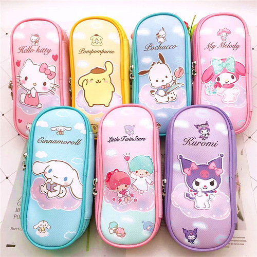 Creative double zipper PU large-capacity pencil bag cartoon Kuromi big-eared dog PC dog stationery pencil bag for primary and secondary school students