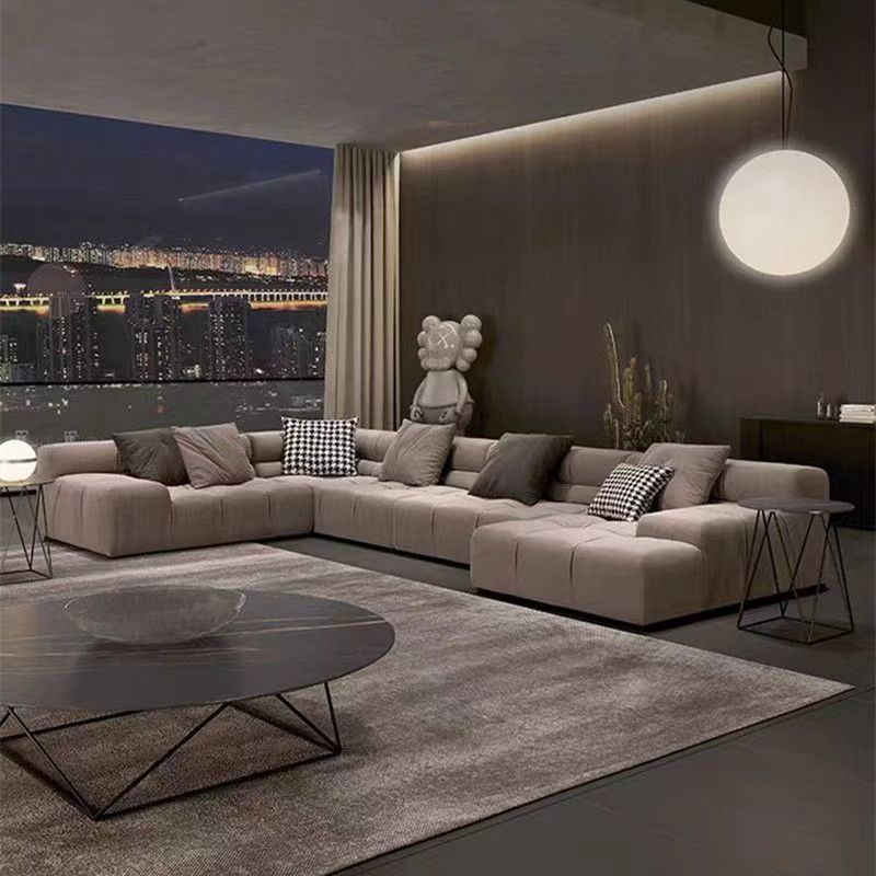 Designer Italian Genuine Leather High-End Modular Wabi-Sabi Style Italian Minimalist Sofa Hotel Villa B&B Large Sofa