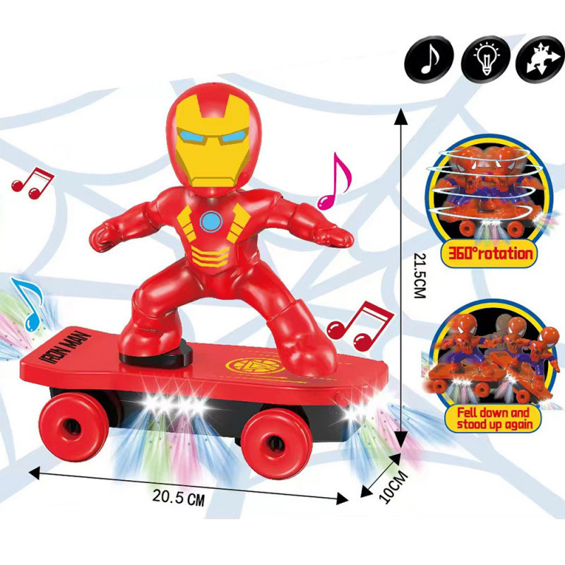 ライト付き360度スパイダースケートボード、ローリングスパイダーマンスタント、スパイダーマンスクーター、子供用おもちゃ|undefined
