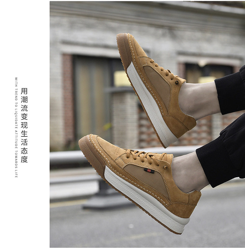 Giày sneaker nam da thật lộn nhung đế dày cổ thấp dáng thể thao — Màu vàng 2633, Màu xám 2633 chi tiết 18