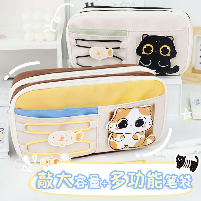 Bolsas de lápiz de temporada escolar de gran capacidad lindas y interesantes bolsas de lápiz de manzana bolsas de papelería multicapa de alto valor facial