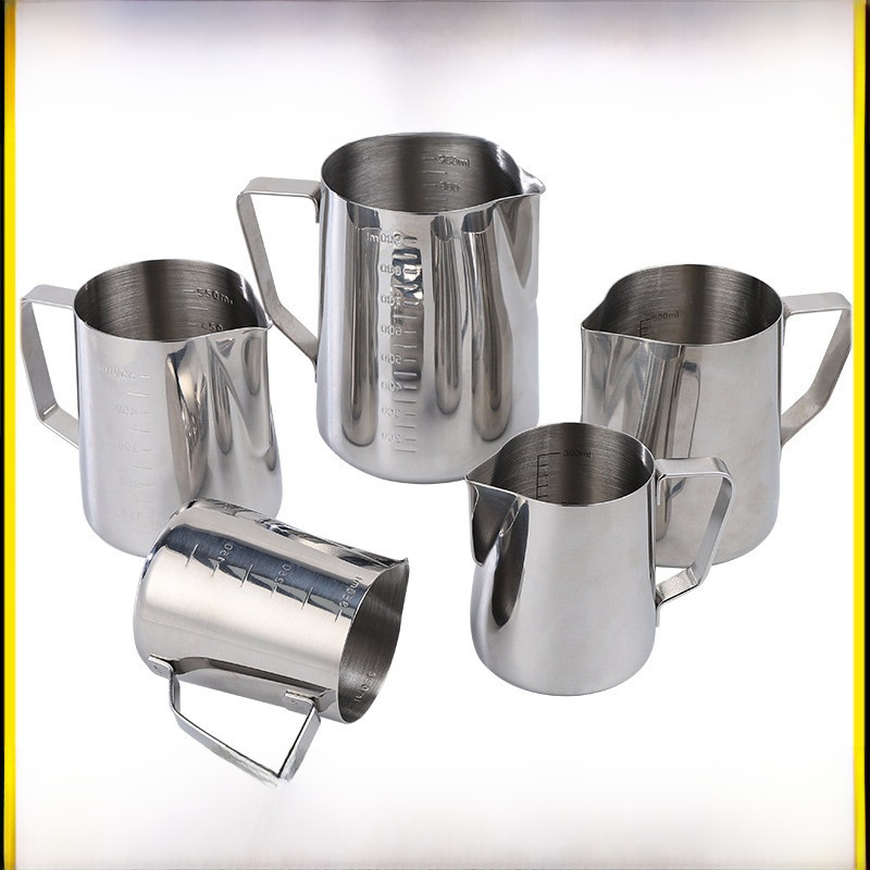 Factory Direct Sale Stainless Steel Coffee Cup Latte Cup Latte Pitcher Pointed Flowering Pot 304 Engraved Measuring Cup