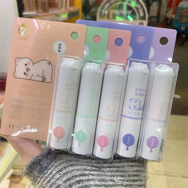 Bálsamo labial incoloro Lei Qi, hidratante, diseño de dibujos animados