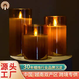 现货茶/灰/白色玻璃石蜡摇摆led蜡烛灯圣诞电子灯婚庆家居装饰摆