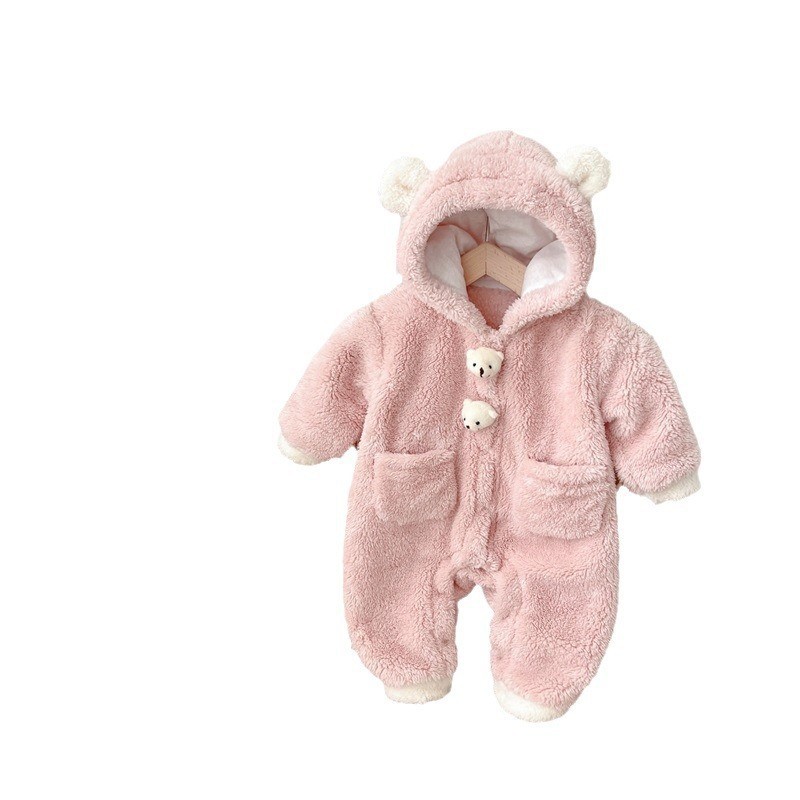 2024 nueva cabeza de oso de dibujos animados de estilo occidental de bebé de invierno engrosada, cálida y cómoda, ropa de escalada de algodón de una pieza suave