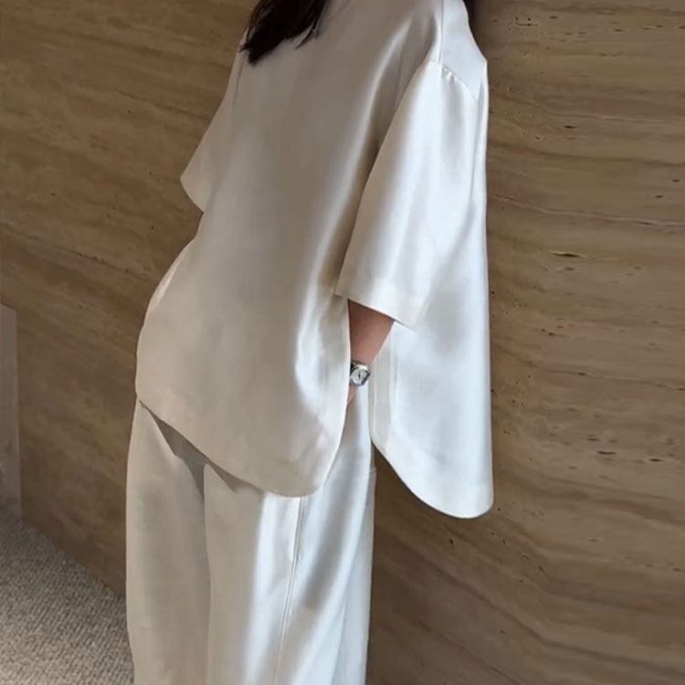Plus Size Women's White Shirt Set, New Style, Three-Quarter Sleeve Top, Casual Wide-Leg Pants Two-Piece Set Plus Size Women's White Shirt Set, New Style, Three-Quarter Sleeve Top, Casual Wide-Leg Pants Two-Piece Set