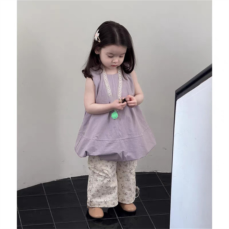 Zheng Qiqi niñas sin mangas brotes de flores chaleco 25 verano nuevo vestido de diseño de ropa infantil para niñas vestidos de moda