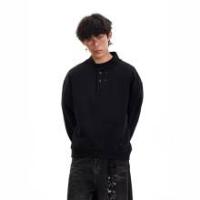 美式复古亨利领双排扣卫衣男宽松百搭休闲cleanfit短款上衣男女潮