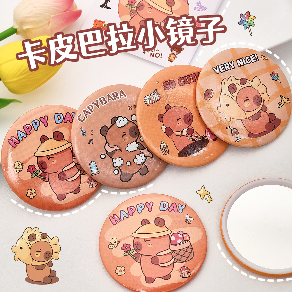 Redondo Kapibala pequeño espejo portátil mini lindo espejo redondo estudiante espejo de una cara espejo de maquillaje regalo al por mayor
