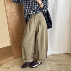 明线弯刀休闲裤女 2025秋季新款宽松大码纯色阔腿裤
