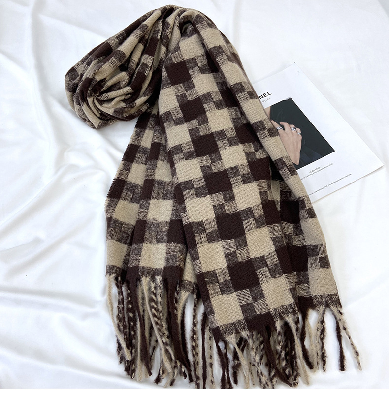 Kariert Schal Mit Fransen Für Damen Für Herbst Und Winter_voghion.com