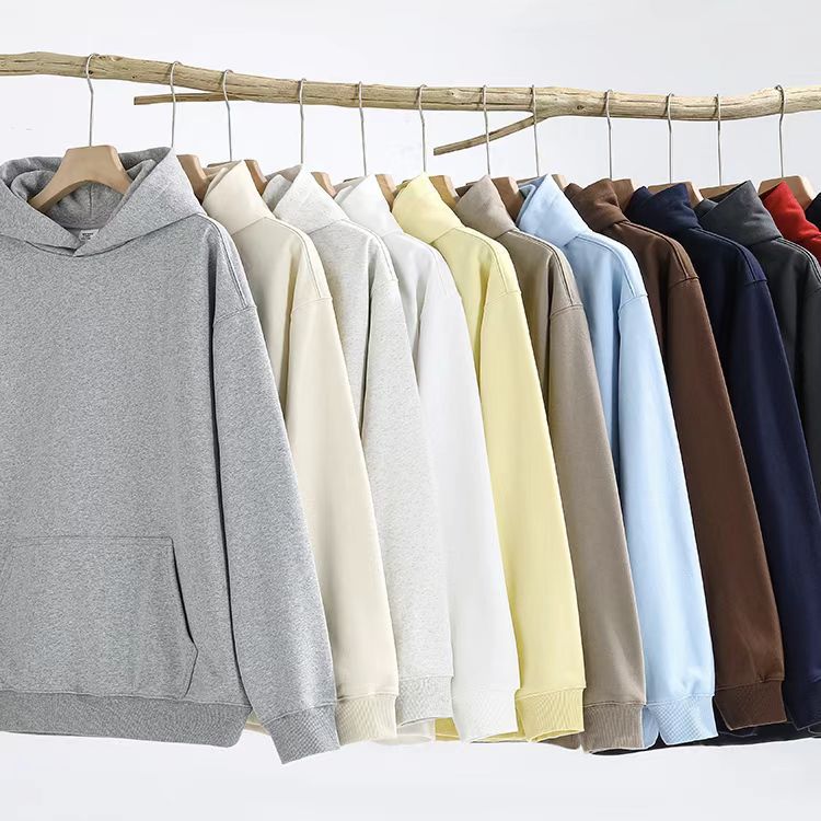 仿棉复合双层连帽卫衣女加绒宽松落肩纯色空白版男女同款活力新潮