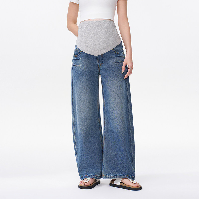 Masnaon Maternity Jeans Summer 2026 New Style Petite Belly-Supporting Long Pants That Don'T Squeeze the Belly Wide-Leg Pants