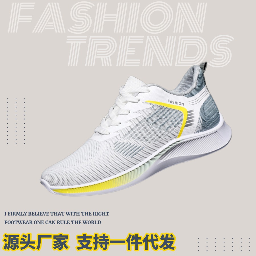 Zapatos de primavera para hombre 2025 nuevos zapatos deportivos tejidos voladores con superficie de malla transpirable de primavera para hombre zapatos de viaje casuales de todo fósforo