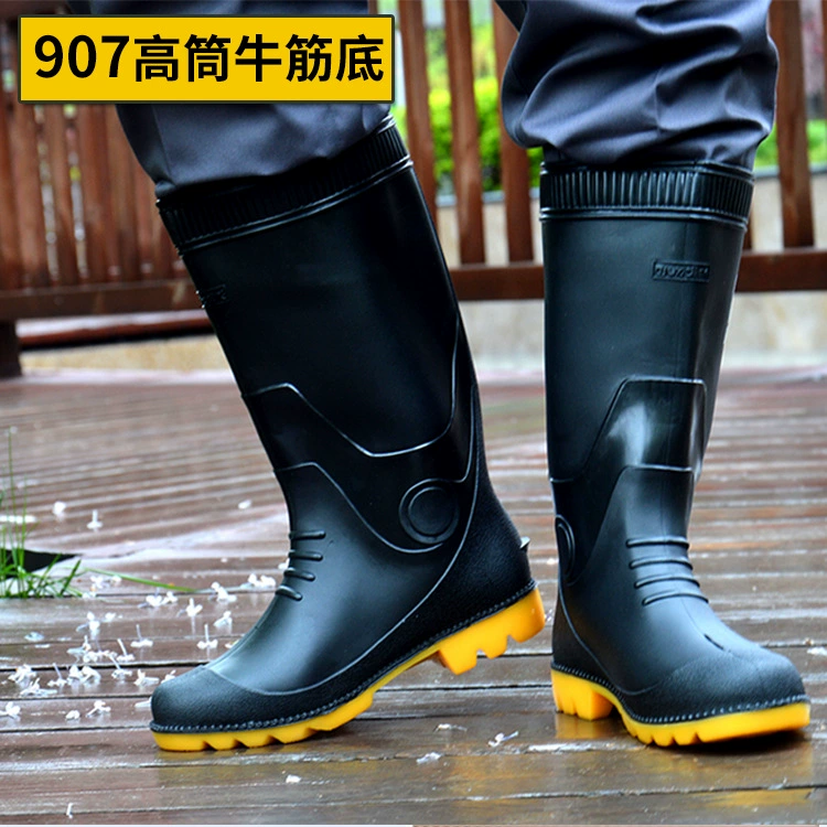 Оптовая продажа, резиновые сапоги средней и высокой посадки Longshanghang, пластиковые маслостойкие, устойчивые к кислотам и щелочам, водонепроницаемые Нескользящие сапоги для защиты труда на открытом воздухе, резиновые сапоги с подошвой из коровьего сухожилия