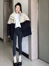 小众设计感撞色拼接连帽羽绒棉服外套女2023冬季款美式加厚面包服