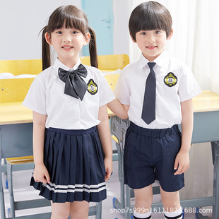 English Style School Uniform Set for Primary School Students Kindergarten Garden Clothes Summer Two-Piece Set for Boys and Girls Large Class Graduation Photo Class Clothes
