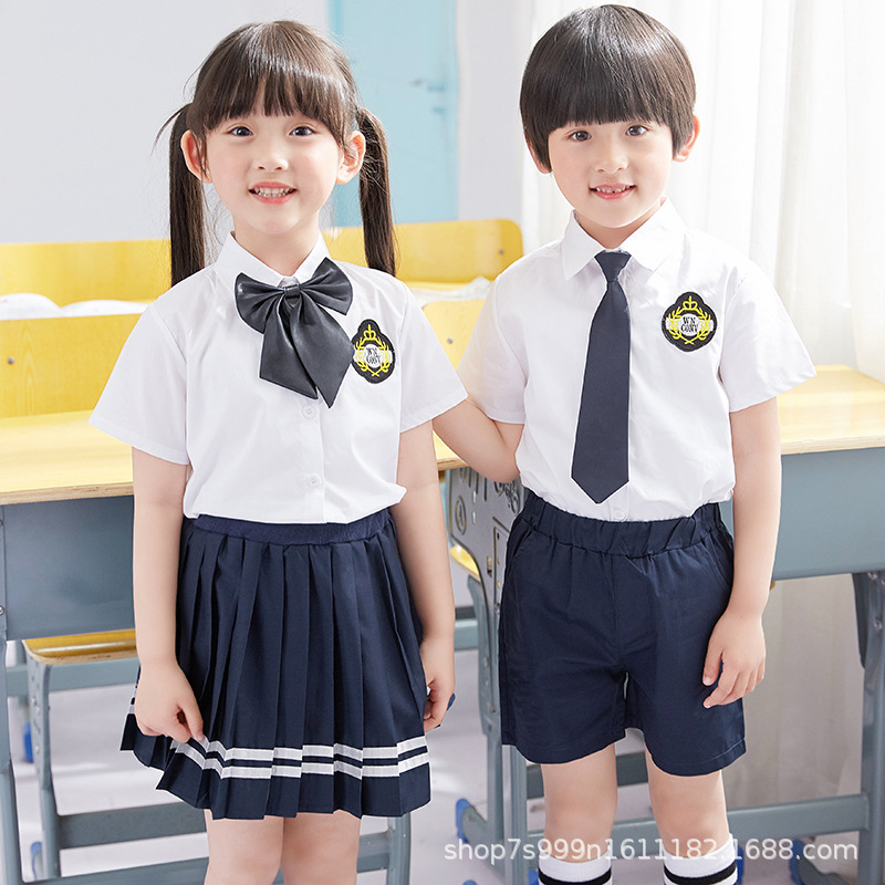 English Style School Uniform Set for Primary School Students Kindergarten Garden Clothes Summer Two-Piece Set for Boys and Girls Large Class Graduation Photo Class Clothes