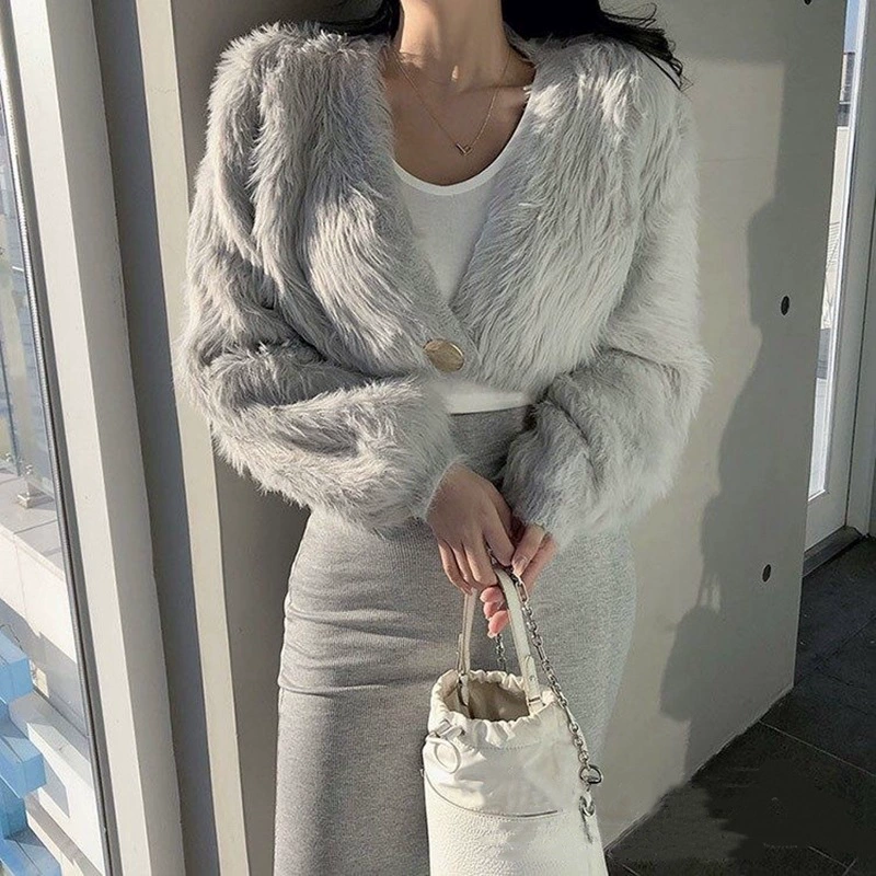 2022 осенне-зимний новый легкий роскошный модный топ из норки на одной пуговице, большой универсальный короткий топ с V-образным вырезом и принтом королевы