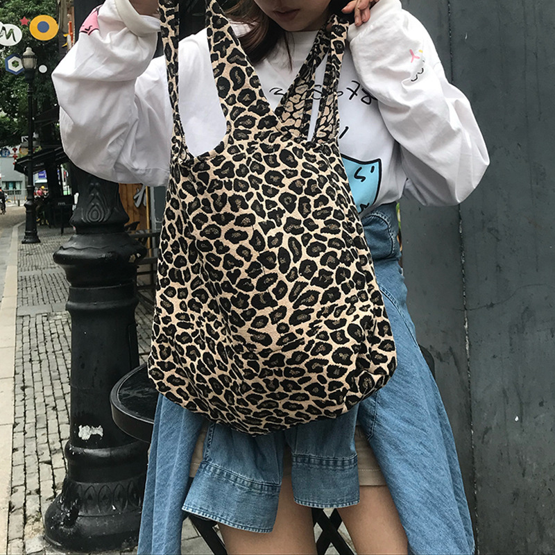 源头工厂现货豹纹单肩帆布袋大容量手提购物袋单肩包逛街购物女包