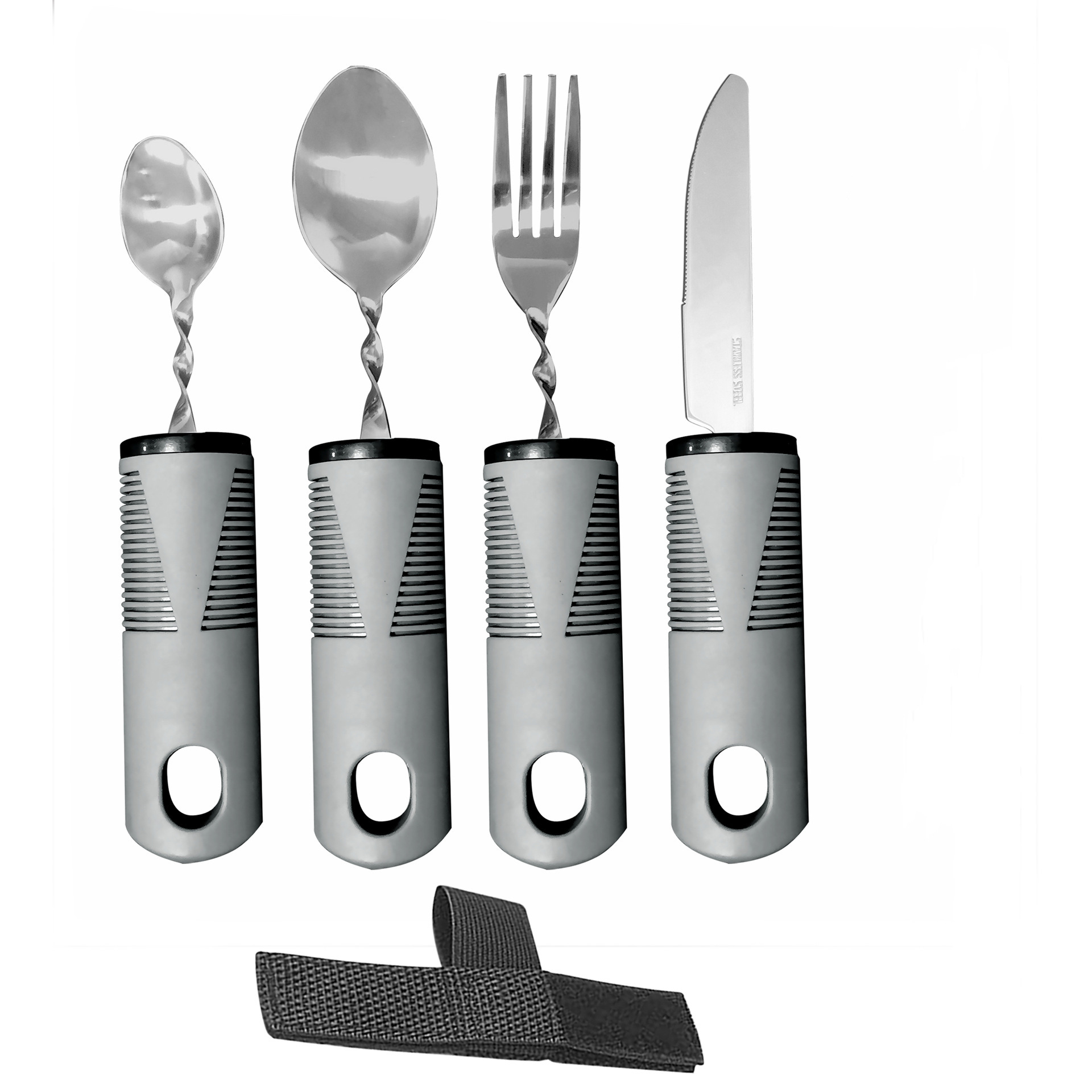 Mango transfronterizo de caucho y plástico de acero inoxidable antivibración, plegable adaptable y doblado para ancianos, vajilla de rehabilitación de alimentos, juego de cuchillos, tenedores y cucharas