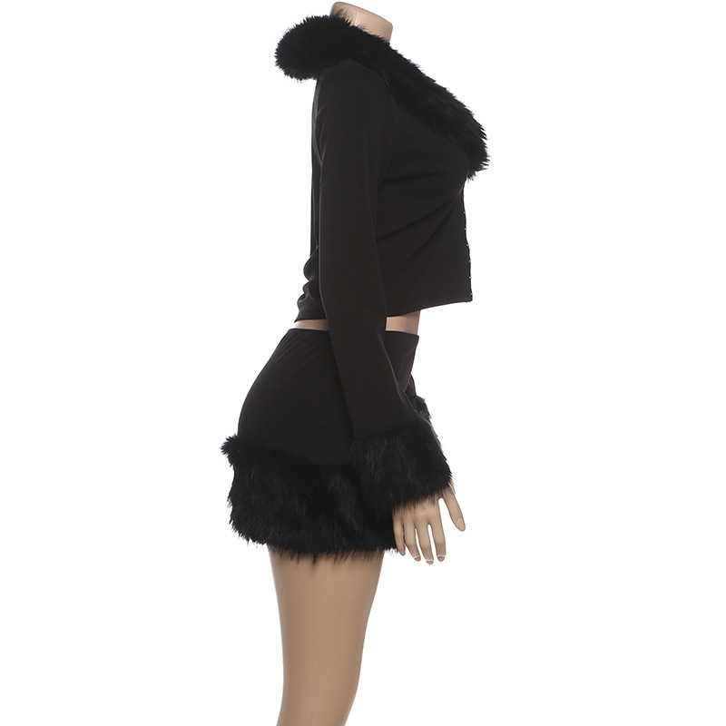 Autumn Winter V neck Raw Edge Long Sleeves Cropped Top Sheath Skirt Two Piece Sets 19 Autumn Winter V Neck Raw Edge Long Sleeves Cropped Top Sheath Skirt Two Piece Sets