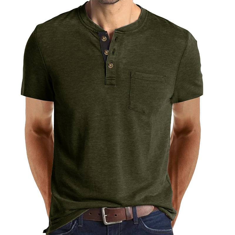 Camiseta táctica de manga corta con cuello redondo Henry para hombre de Amazon, camiseta polo clásica informal europea y americana para hombre