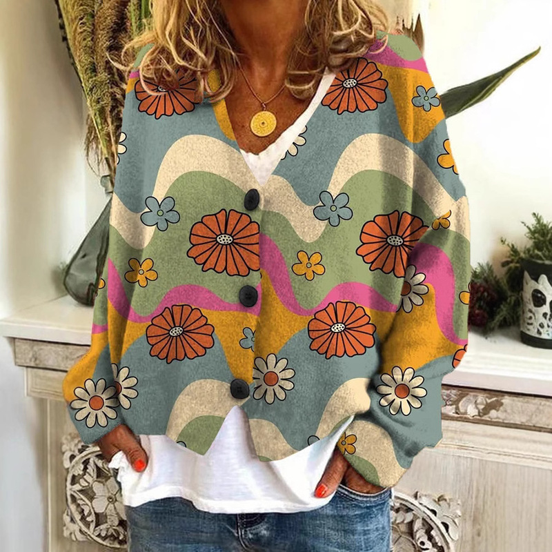 Foreign Trade Cross-border 2023 Amazon Foreign Trade New Christmas Abstract Printing Casual Cloak Coat Cardigan Sweater