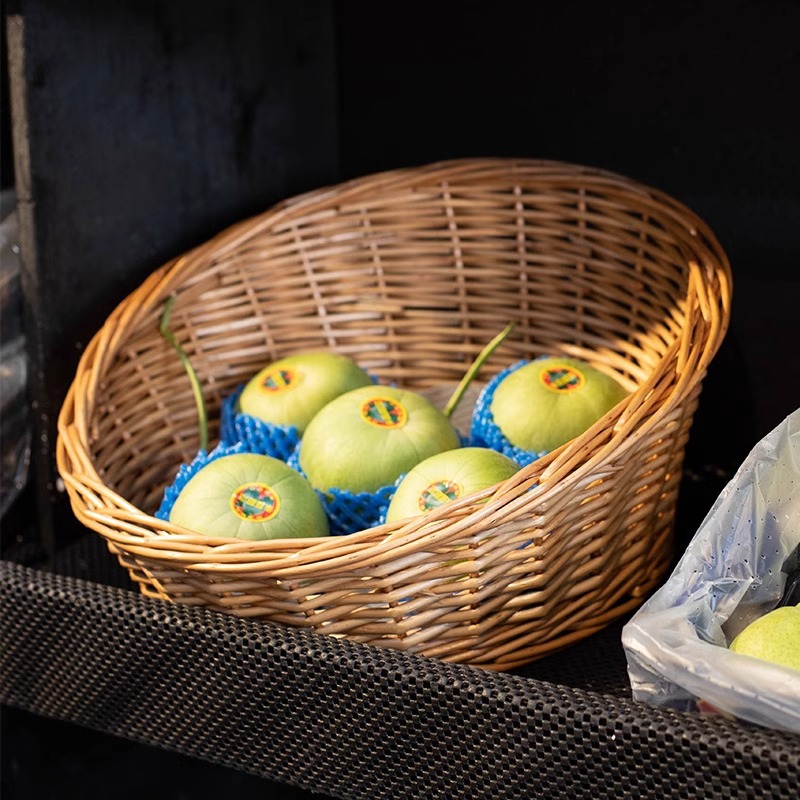 Cestas de exhibición de supermercado de caña de frutas de tela de cestas de almacenamiento de estantes comerciales de sauce tejido a mano cestas de almacenamiento