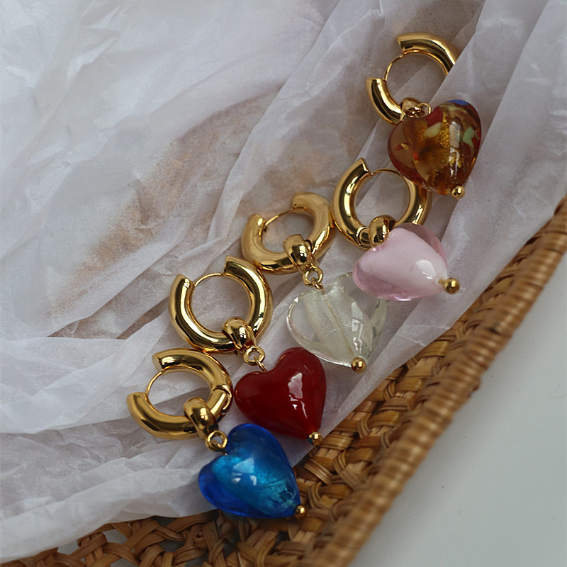 Bijoux En Gros Style Ig Mignon Forme De Cœur Verre Boucles D'oreilles display picture 2