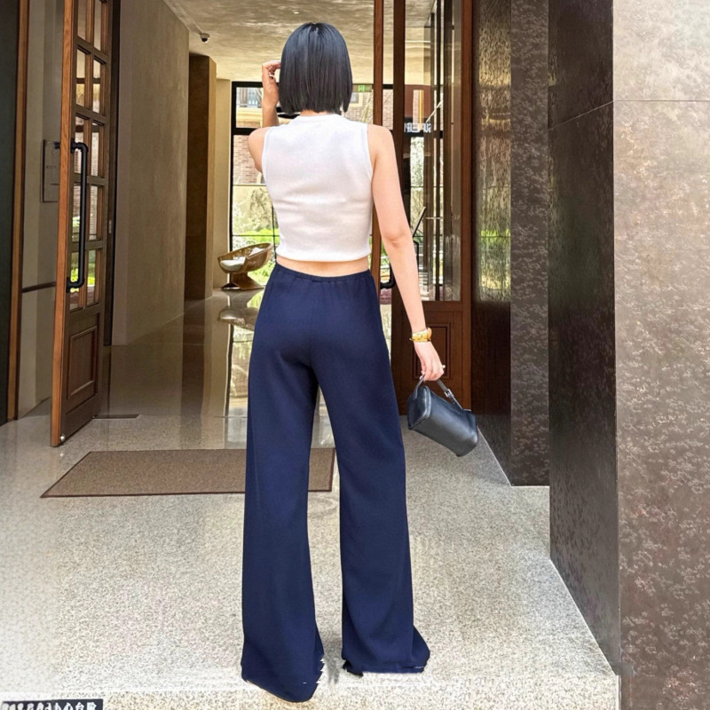 2025早秋款巨舒服质感超显腿长休闲裤松紧腰慵懒直筒拖地裤不退换|undefined
