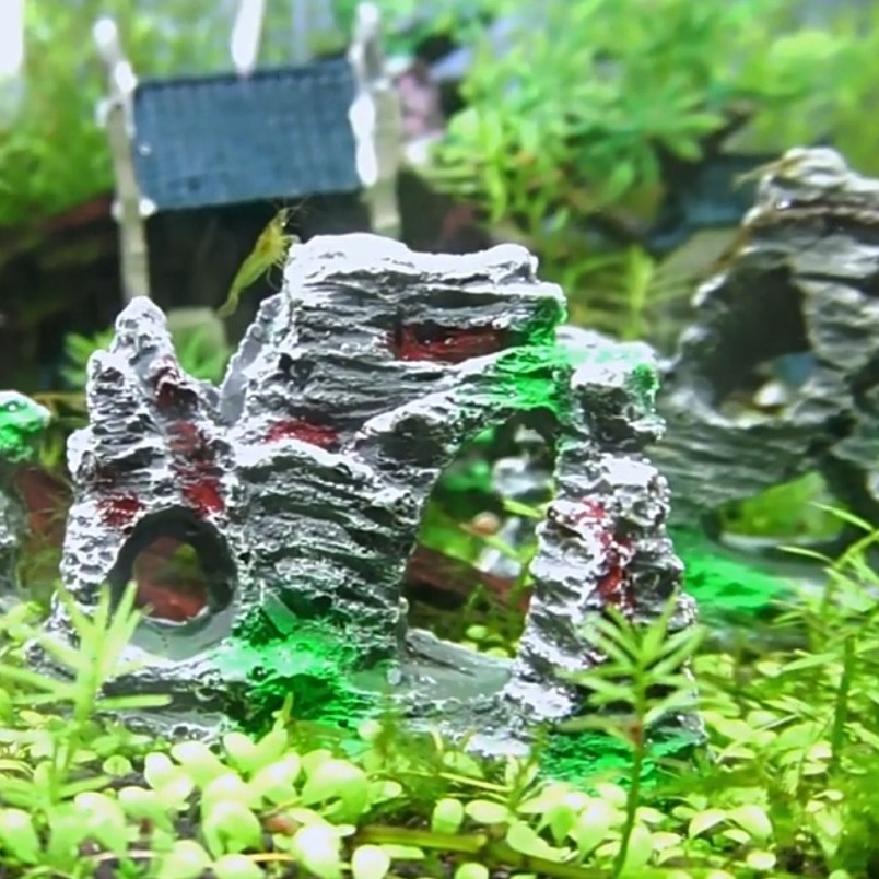 Pecera resina rocalla acuario decoración paisajismo piedra conjunto simulación montaña agua corriente rocalla puente refugio casa