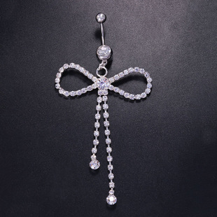 European and American fashion tassel navel nail personality rhinestone bow navel ring cross-border puncture jewelry navel ring